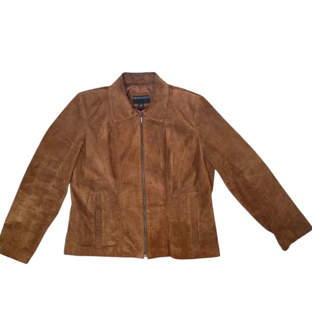 Bernardo Genuine Leather Jacket Womens XL Brown Distressed Zip Moto Coat